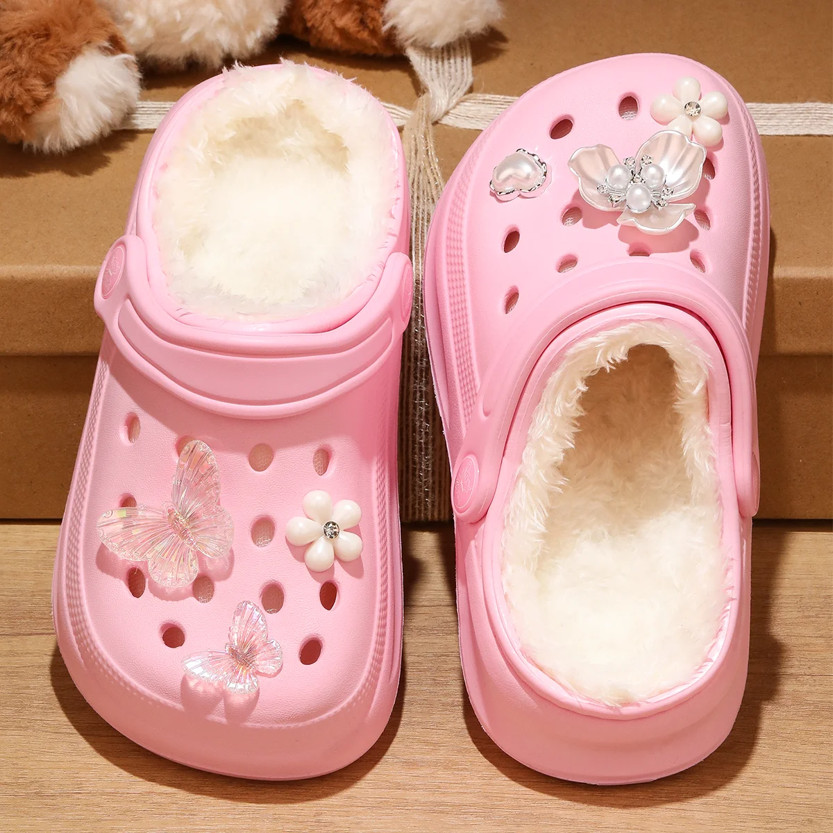 Kinder-Clogs und -Mules mit Fellfutter, leichte Garten-Schuhe mit Baumwollfutter, warme Hausschuhe für Jungen, Mädchen und Kleinkinder, 168. – Detail 13