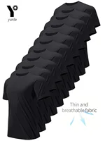 Camiseta de tripulación, 10 Uds., camiseta negra ultraligera para hombre, transpirable de secado rápido para Fitness, gimnasio, correr, cuadros ligeros, manga corta de secado rápido