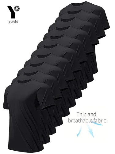 Camiseta de tripulación, 10 Uds., camiseta negra ultraligera para hombre, transpirable de secado rápido para Fitness, gimnasio, correr, cuadros ligeros, manga corta de secado rápido