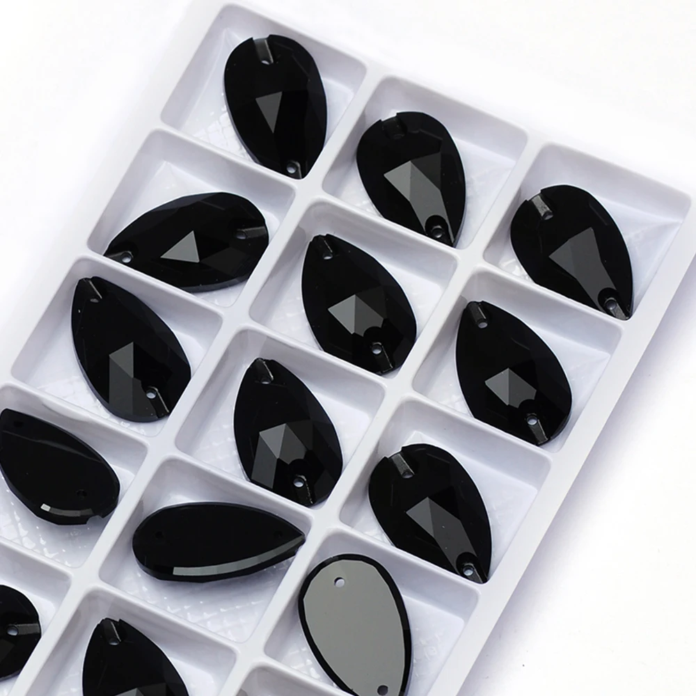 Schwarze K9 Glas-Aufnähsteine mit flacher Rückseite, Kristall-Strasssteine zum Nähen für Handarbeiten, Taschen, Kleidung, DIY-Design und Dekoration. – Detail 5