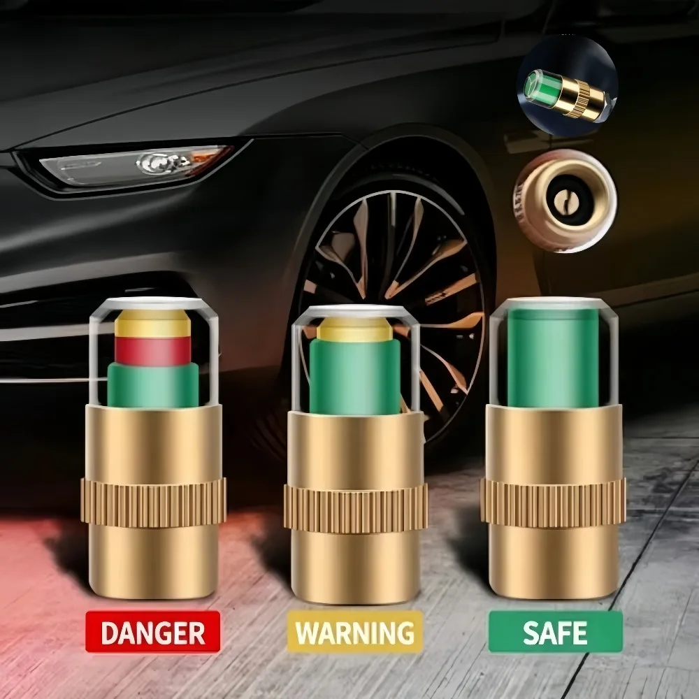 Pressure Warning Valve Cap 3 Color Display Tyre Air Pressure Monitor Cap Universal for Car Motorcycle Wheel Valve Stem Cover