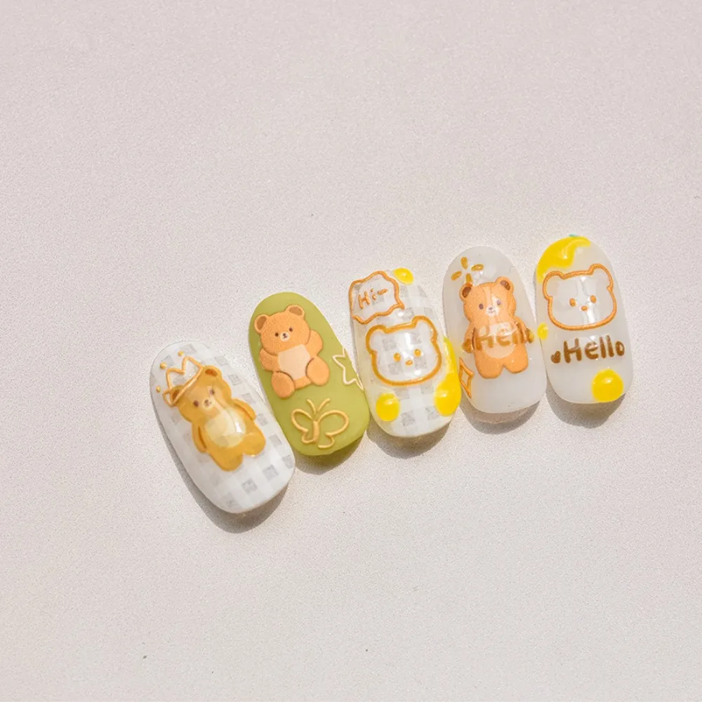 Geléia Urso Unhas Adesivos Padrão de flor, 5D Em Relevo Adesivos, Decalques de unhas dos desenhos animados, Acessórios para unhas