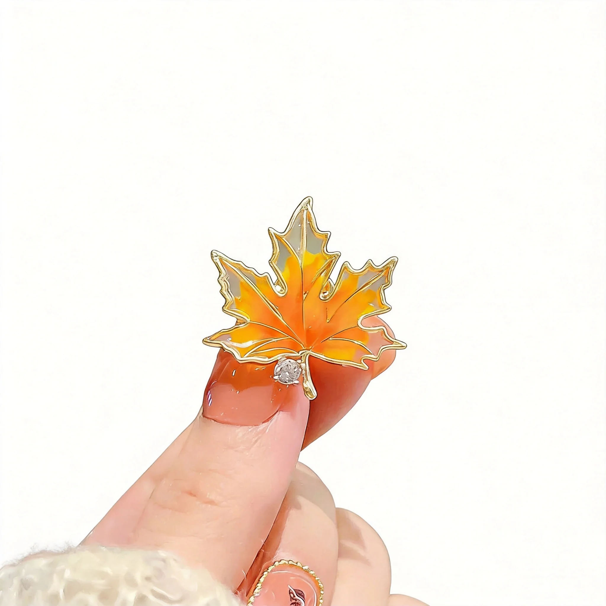 Chinese Style Lucky Maple Leaf Brooch Gold Plated Enamel Rhinestone Decor Anti Slip Collar Pin Sweater Coat Scarf Fixing Clip