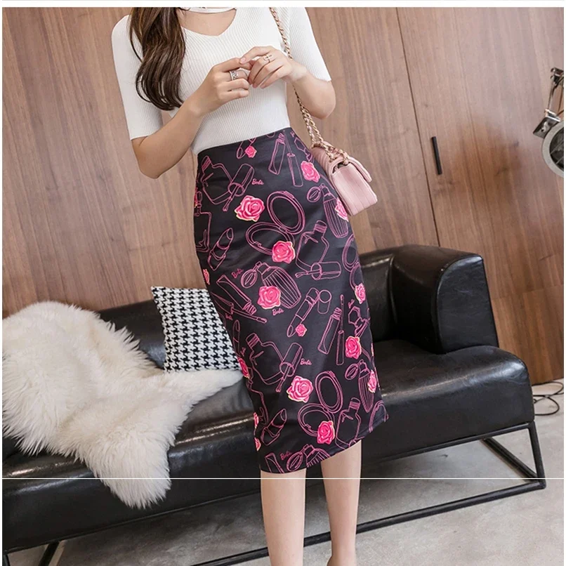 Women's Workplace Back Split Print High Waisted Elastic, Elegant and Fashionable High-end Hip Wrap Skirt