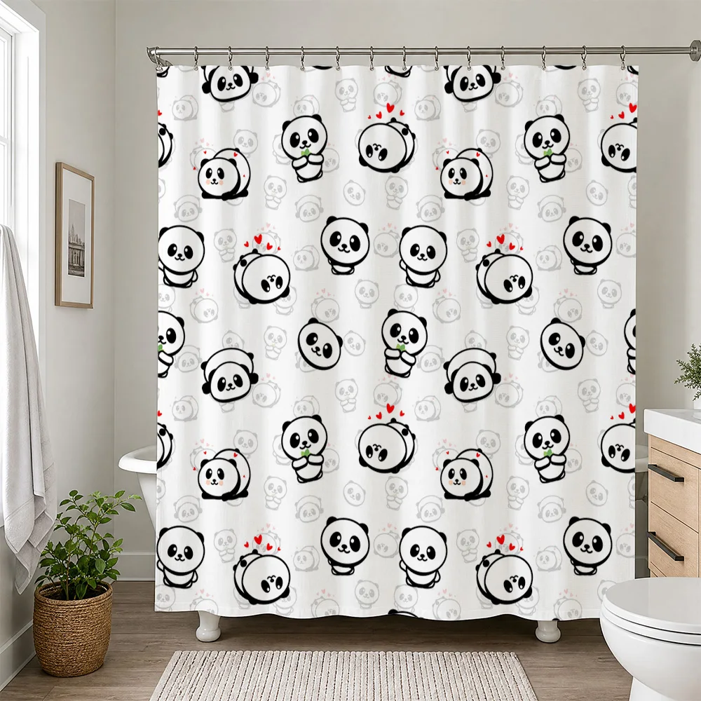 Super Cute Panda Cartoon Waterproof Shower Curtain Liner for Bathroom Decoration Home Decor Novelty Kids Bath Room Accessories