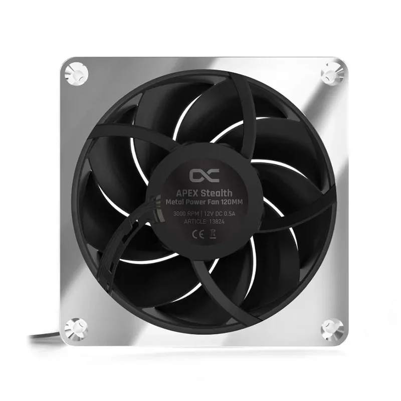 Alphacool Apex Stealth Metal Power Fan 3000rpm Chrome,Matte Black,For Computer Case Radiator Fans,Quiet,(120x120x25mm)