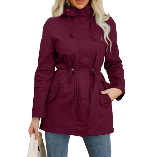Imagen 2 del producto Gabardina con capucha para mujer, chaqueta ajustada de Color sólido para primavera y otoño, para acampar al aire libre, senderismo diario