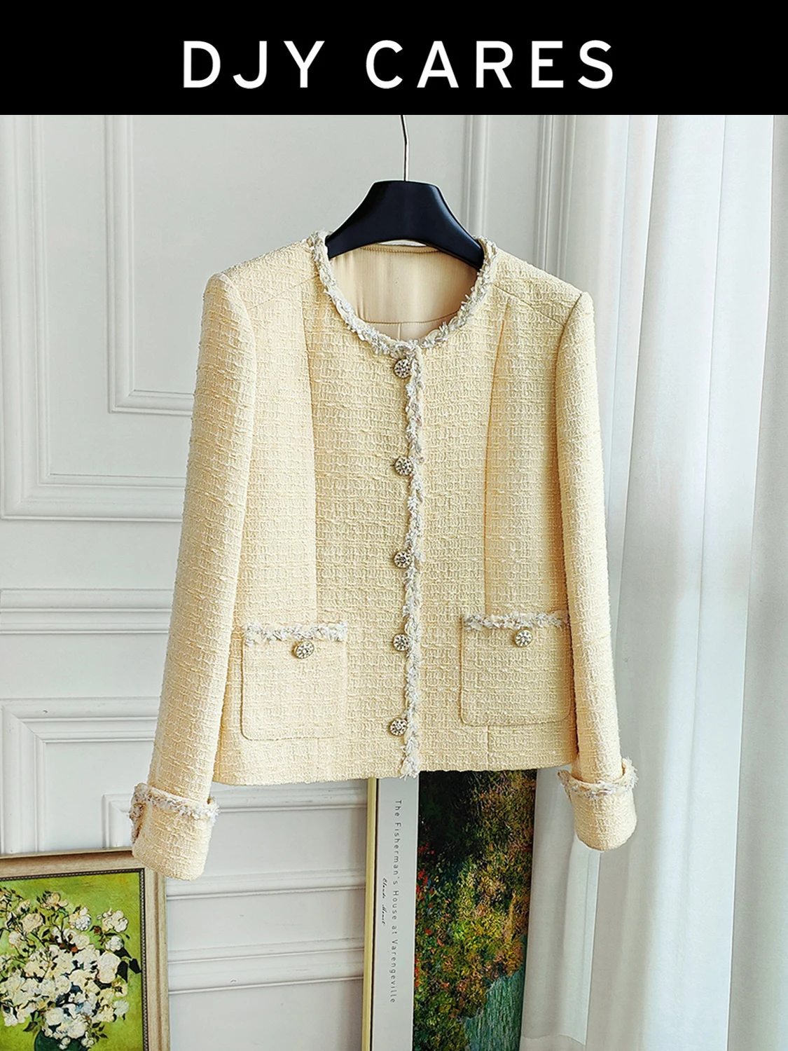 

New Yellow flowered woolen coat versatile round neck top big size