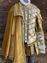 Costume da uomo Deluxe medievale Tudor elisabettiano 1700S rinascimentale vittoriano Royal Prince Tudor King Costume giacca pantaloni Cape