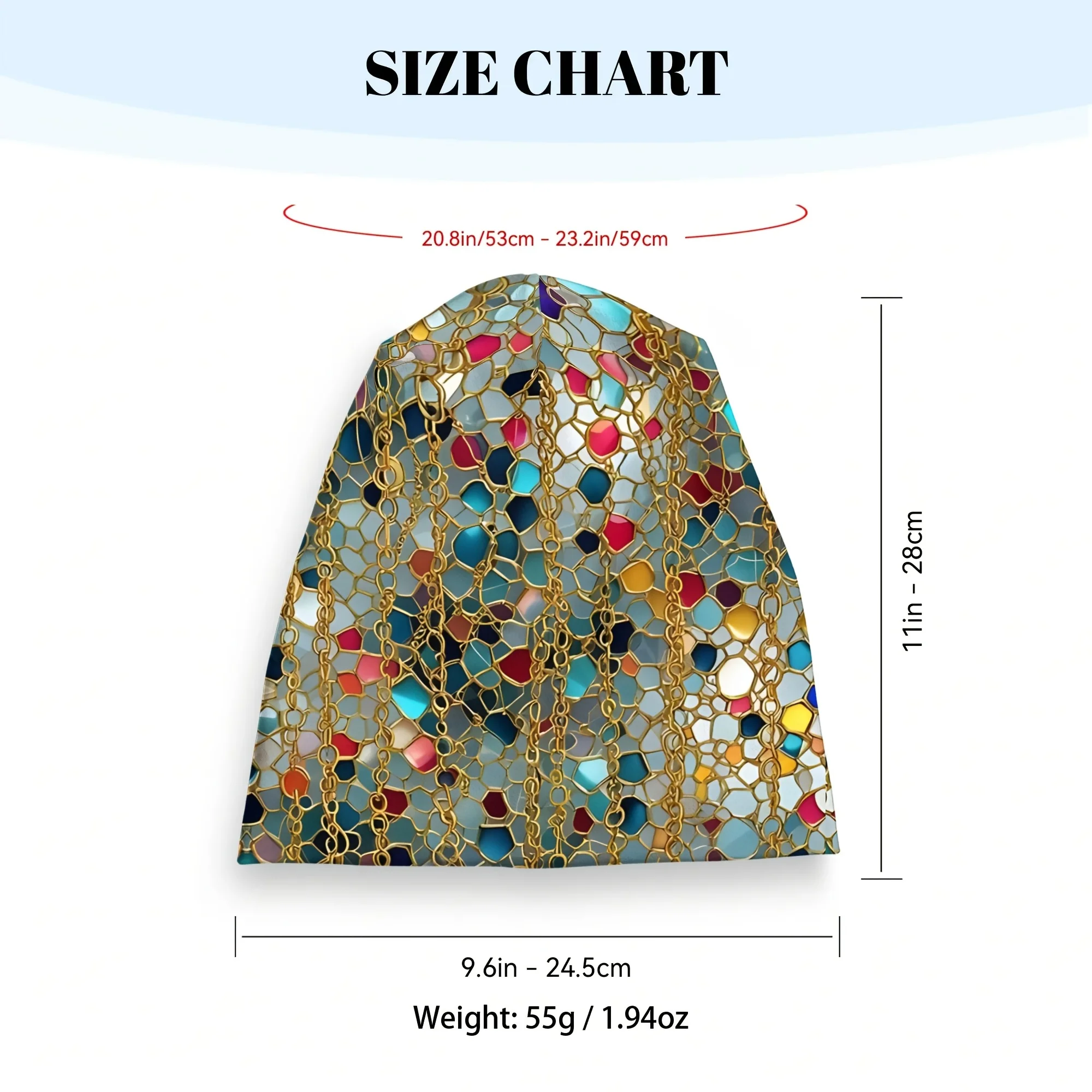 Customization 2D Print Design - Not Stereoscopic And Glass Metal, Abstract Colorful Mosaic With Golden Links Beanies Caps Fashio