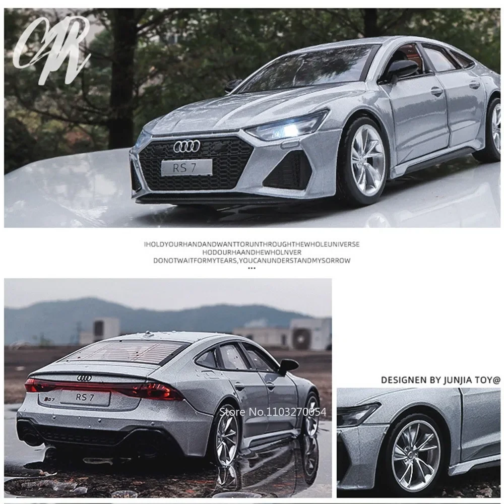 1:35 AUDI RS7 Model Car Toys Alloy Diecast Vehices Metal Body Rubber Tires Doors Opened Sound Light Pull Back Toy Gifts for Kids