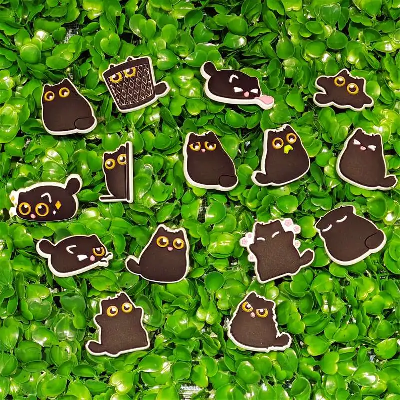 1-15PCS Cartoon Animal Black Cat PVC Shoe Charms Wristbands Sandal Shoe Decoration Buckle Garden Slipper Accessories Xmas Gift