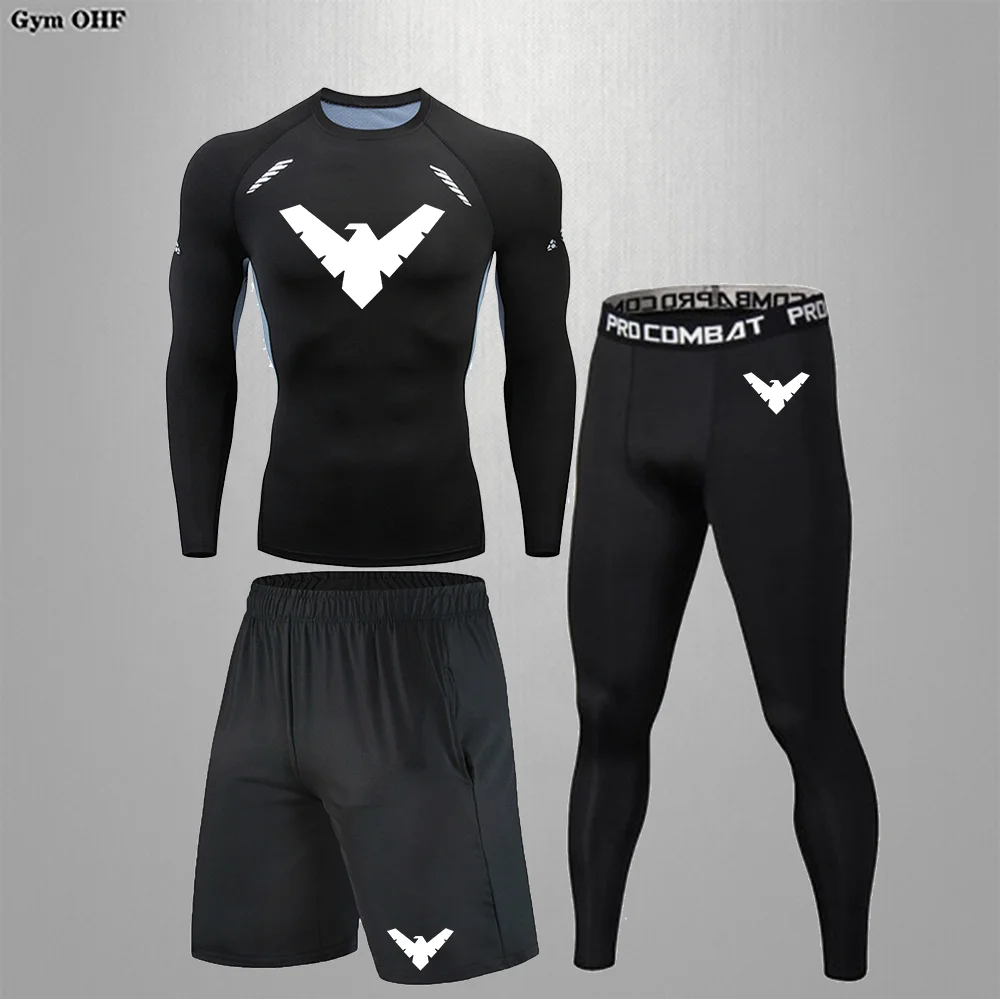 Men's Sports Suit MMA Running Quick-Drying Sportswear Compression Suit Fitness Training 3-Piece Sports Tights