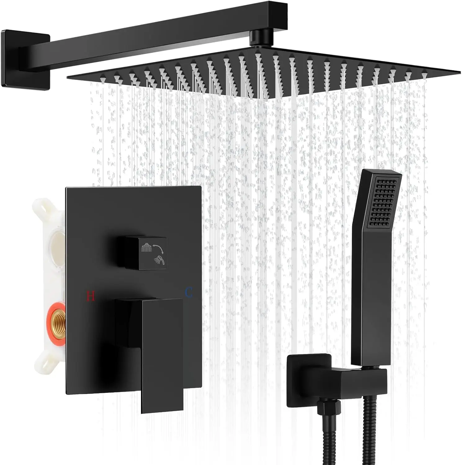 

10-Inch Rain Shower System with Pressure Balance Valve, Wall Mounted 2-Functions Bathroom Set Including Handheld Spray