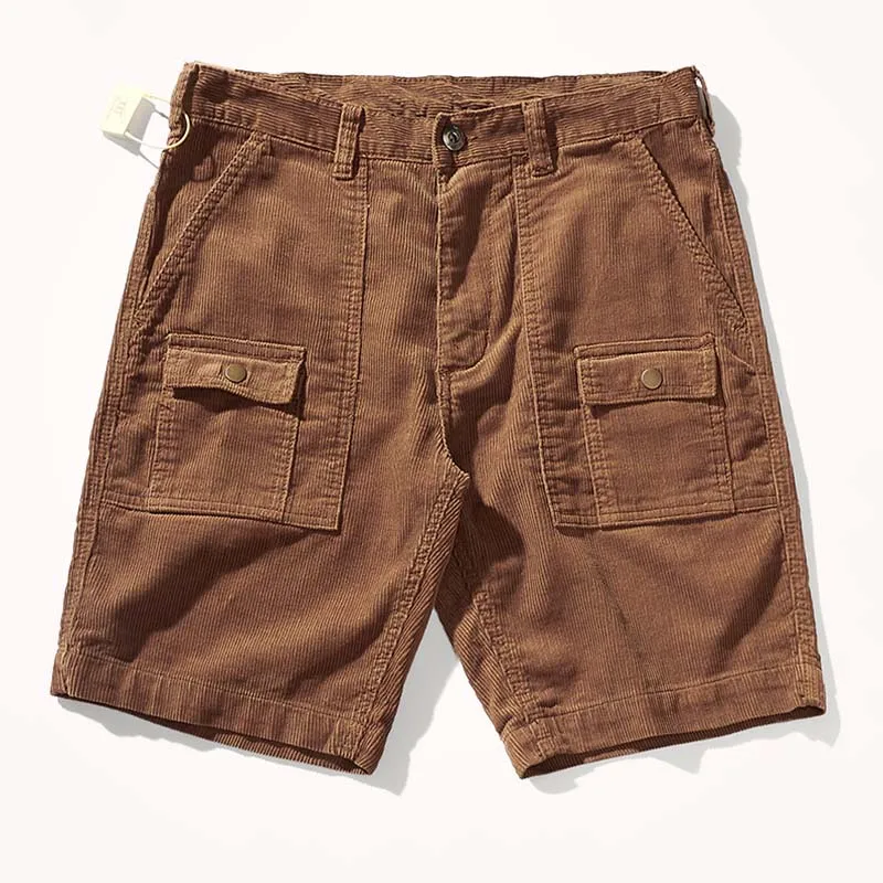 

Mcikkny Men Cargo Corduroy Casual Shorts Vintage Washed Streetwear Short Pants For Male Solid Color