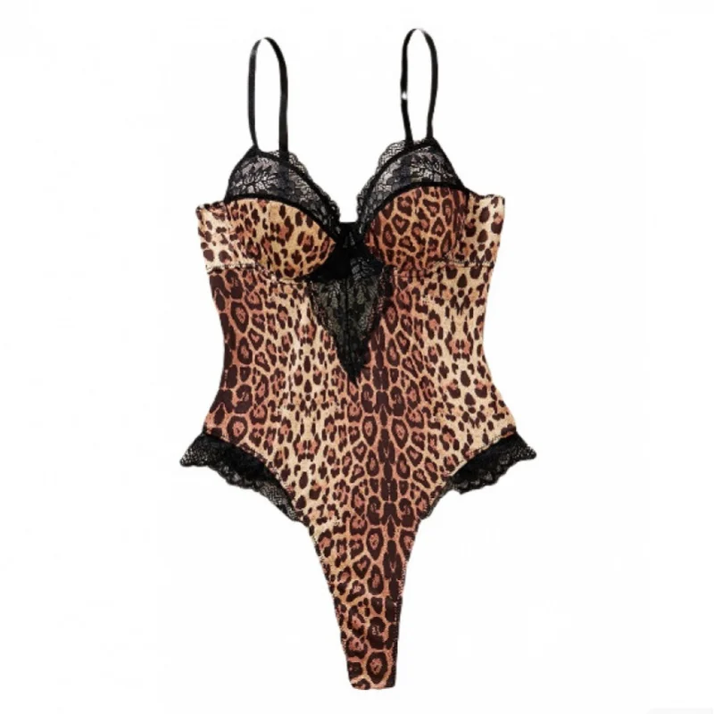 Sexy Leopard Print Lace Bra Stitching French Spaghetti Strap Sexy Bustiers & Teddies Female in Stock