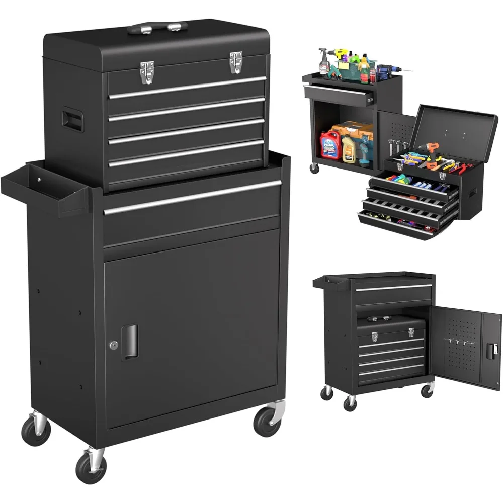 

Съемный металлический шкаф для хранения инструментов 2-в-1, ящик для инструментов, вместительный ящик для инструментов, вкладыш, запираемые колеса, запирающий механизм