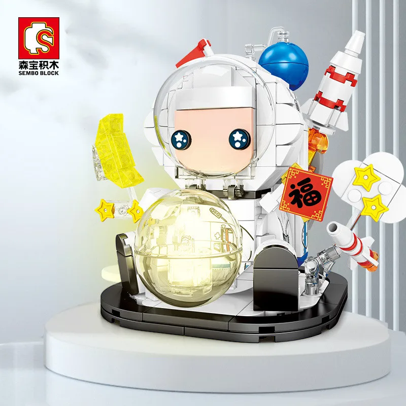 

SEMBO BLOCK Night Light Brick Model Chinese Astronaut Creative Ornament Kawaii DIY Assembled Boy Children Toy Girl Birthday Gift