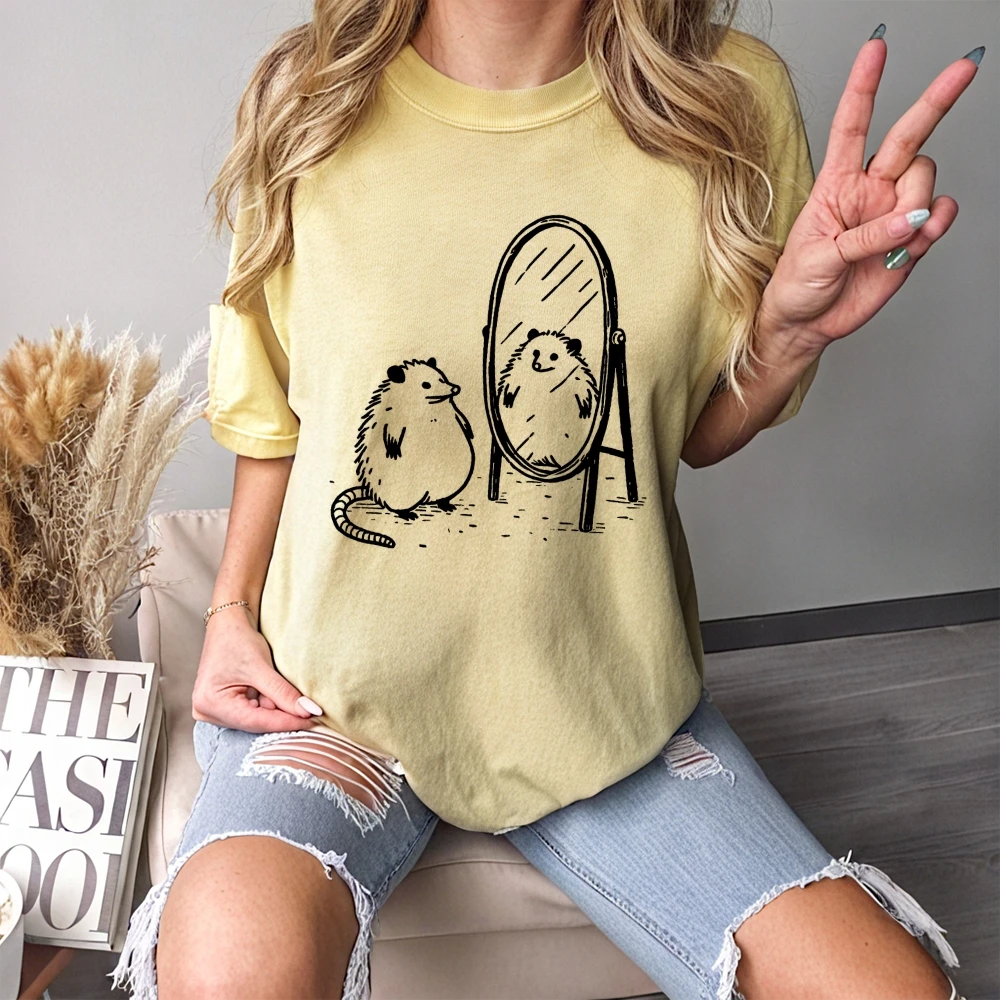 Alt Cool Grunge Y2k Aesthetic، تي شيرت برسومات مرآة الفئران الصغيرة، قميص نسائي صيفي قطني كامل، نمط غير رسمي يرتديها