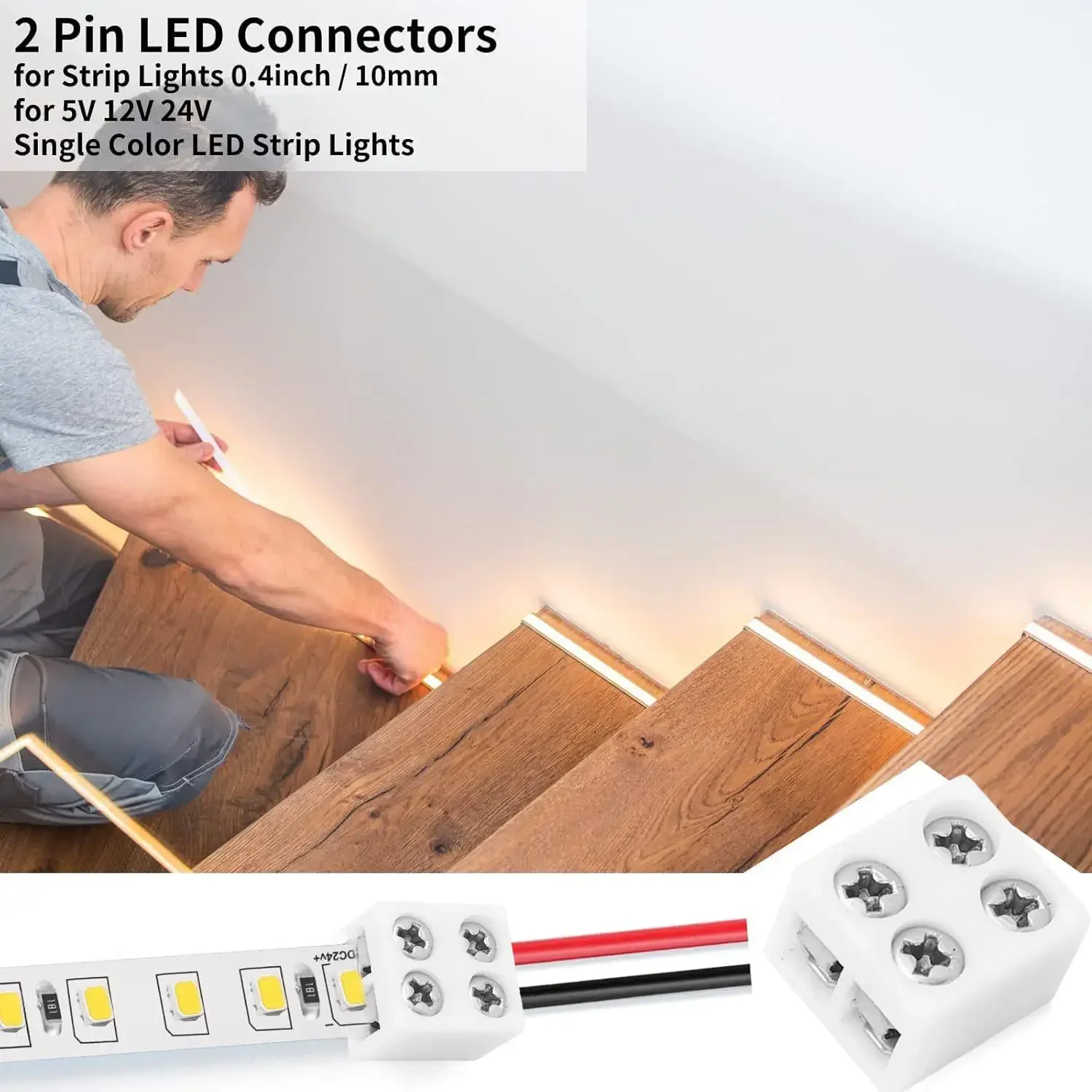 20x LED-Streifenverbinder 2-polig Lötfreie Schnellverbinder Verdrahtungsklemmen Adapter für Lichterketten Verlängerungskabel – Detail 10