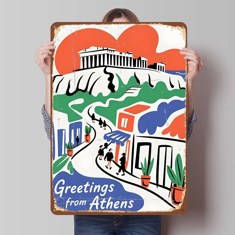 Greetings From Athens Travel Tinplate Poster Custom Wall Art Vintage Metal Signs Retro Tin Plaque for Decoration Living Room