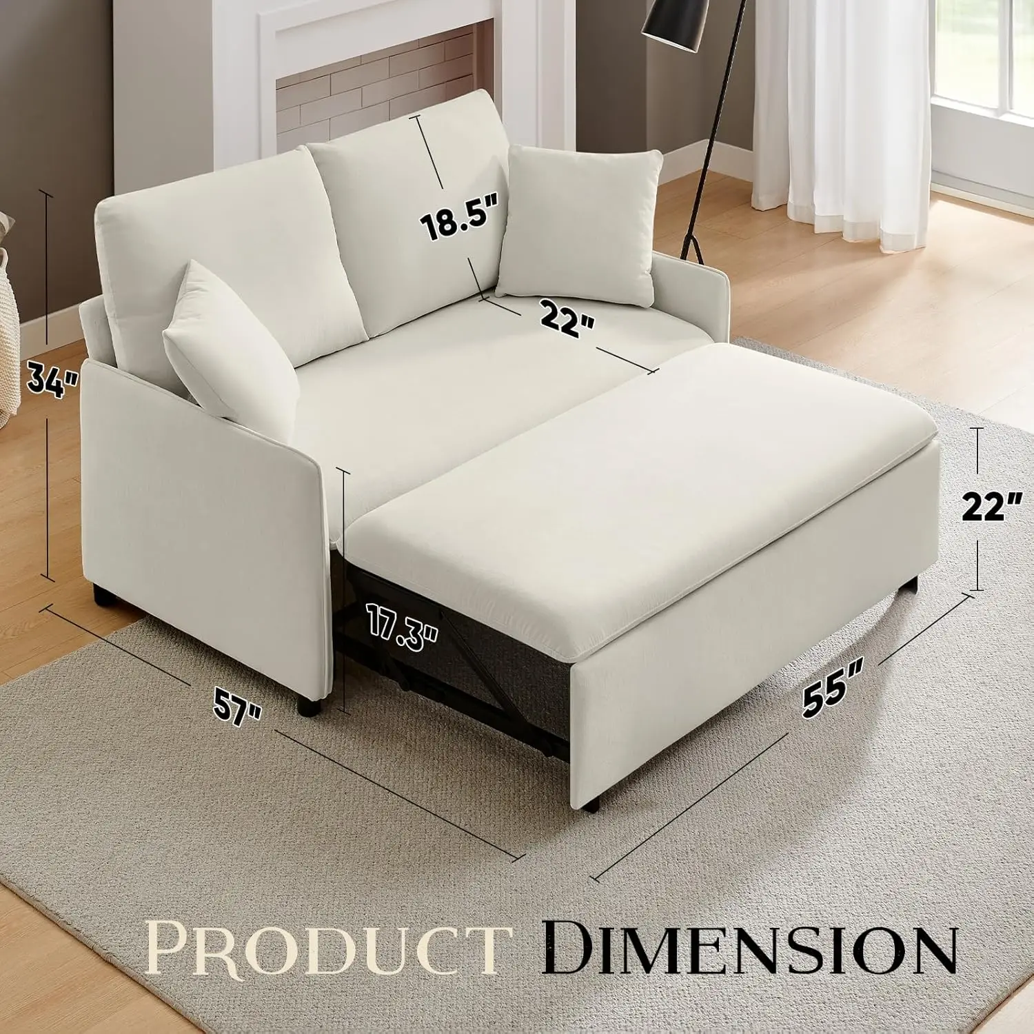 Sofa Bed, 3 in 1 Pull-Out Convertible Sofa Bed, 55'' Lounge Soft Futon Sofa with Adjustable Backrest, Chenille Couches f