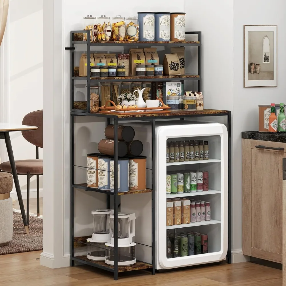 

Mini Fridge Stand with Storage Shelves, 5-Tier Kitchen Bakers Rack, Space Saving Mini Fridge Cabinet, Adjustable, Customized