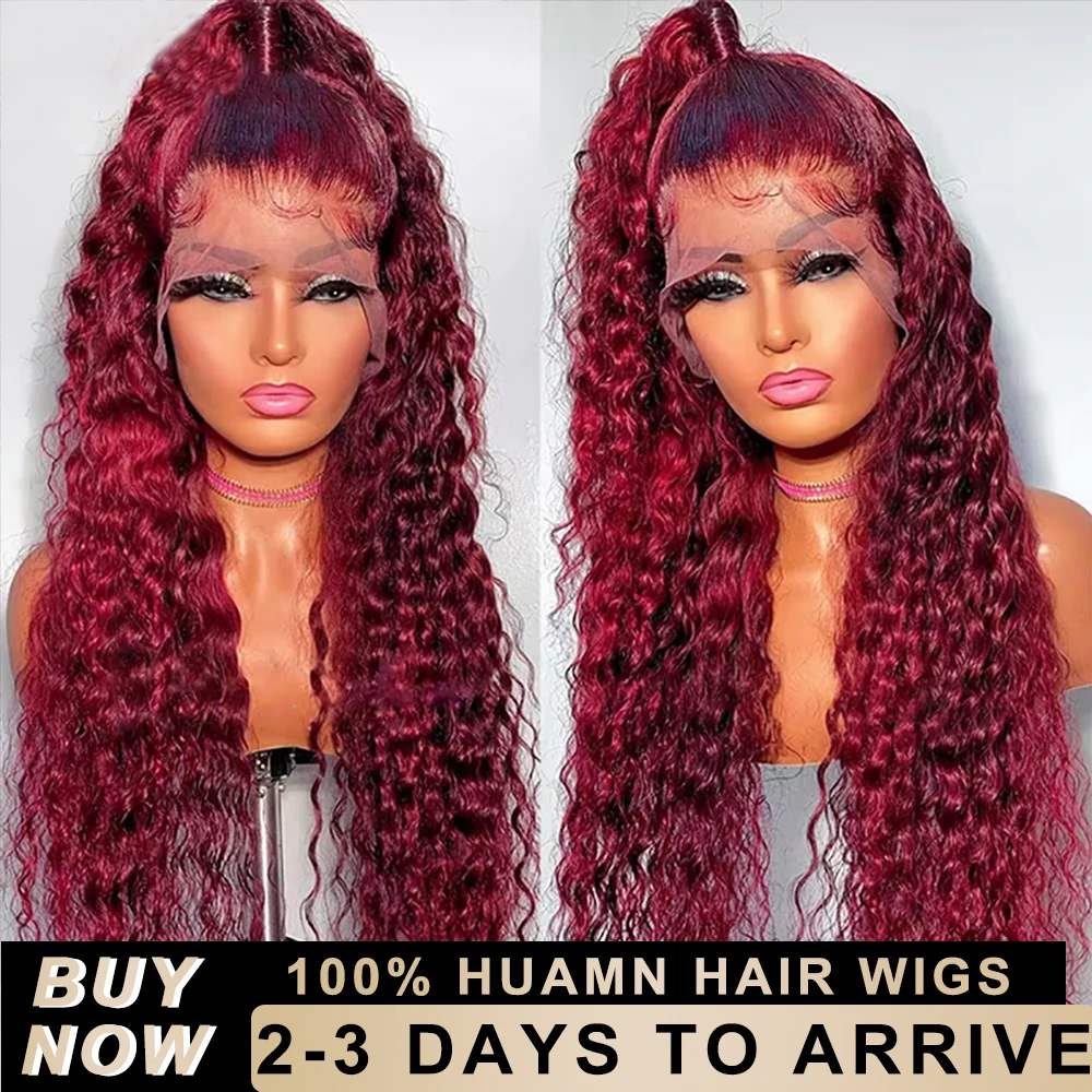 

13x6 99j Deep Wave Hd Lace Frontal Wig 30 40Inch Burgundy Wig 200% Water Wave 13x4 HD Lace Front Human Hair Curly Wigs For Women