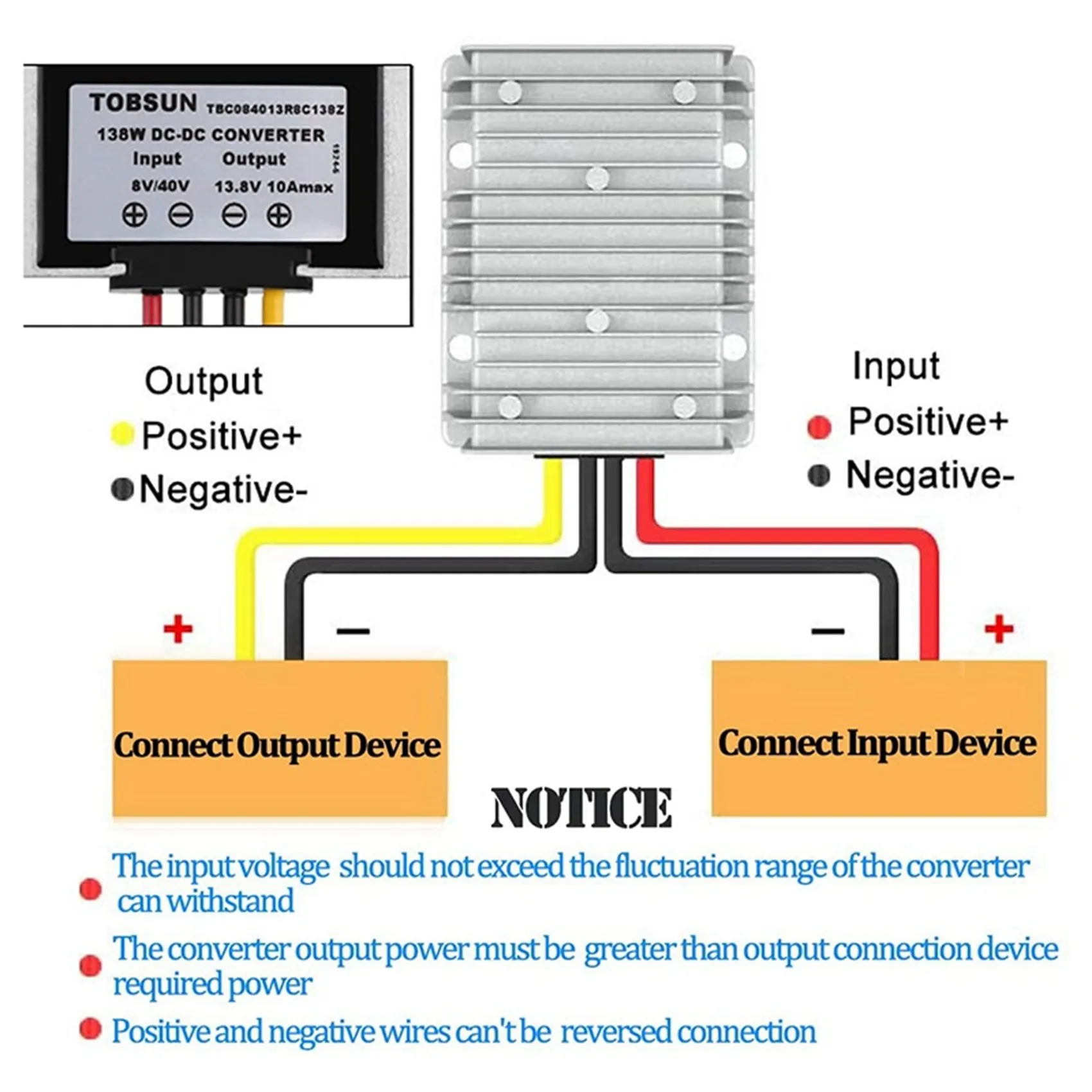 B52C DC Automatic Buck Boost Converter DC 8V-40V to 13.8V 10A Step Down Up Voltage Regulator Waterproof Voltage Reducer