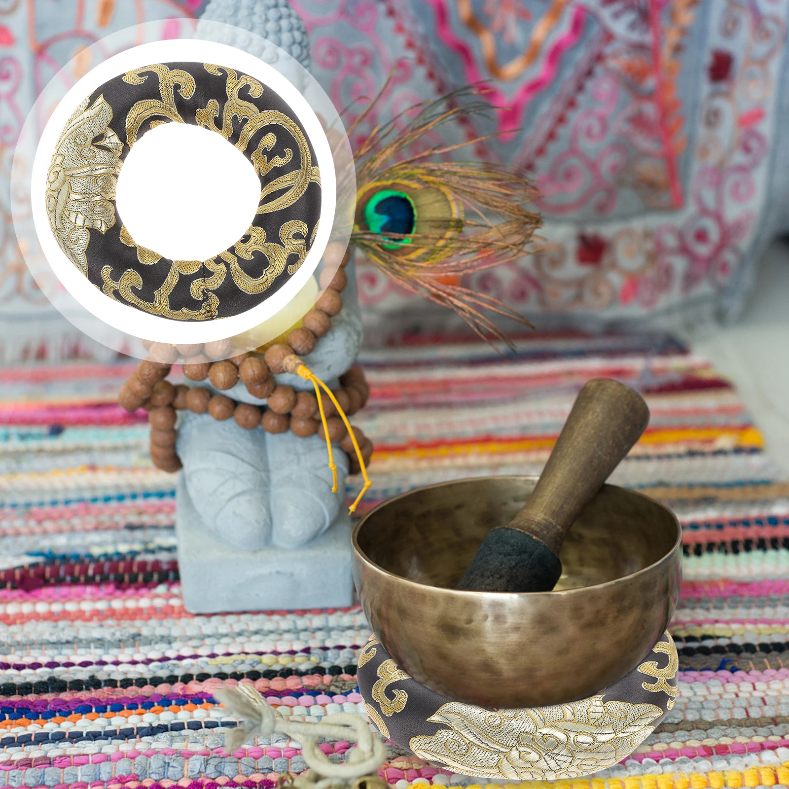 

Buddha Sound Bowl Cushion Cotton Singing Pad Mats Bottom Tibetan Random Color Small