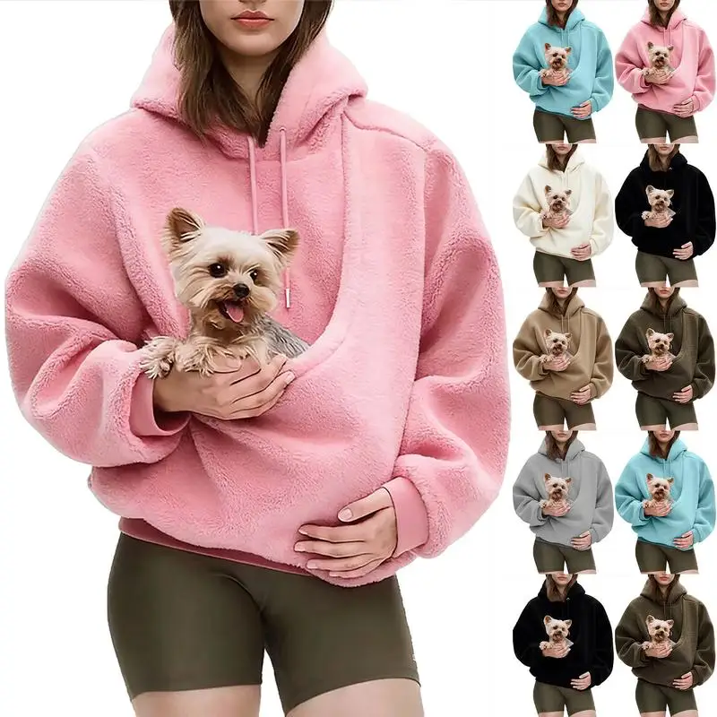

Hoodie with Kangaroo Pocket, Wear Your Dog for Cozy Cuddle Time Womenswear Sweatshirts Pullover Long Sleeve Casual Khaki Tops