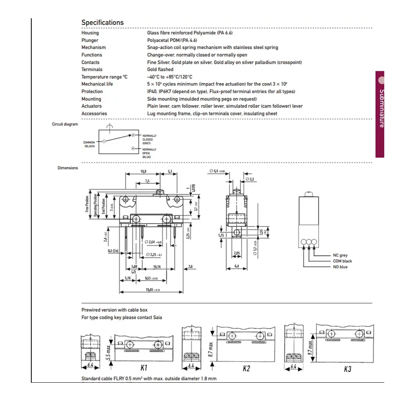 1 STÜCK/LOS 100% Schweizer Qualität FÜR BURGESS V4NCS Wasserdichter und Staubdichter 2-Pin Mikroschalter Reise-Endschalter Reset-Taste Leicht Berührungsempfindlich – Detail 3
