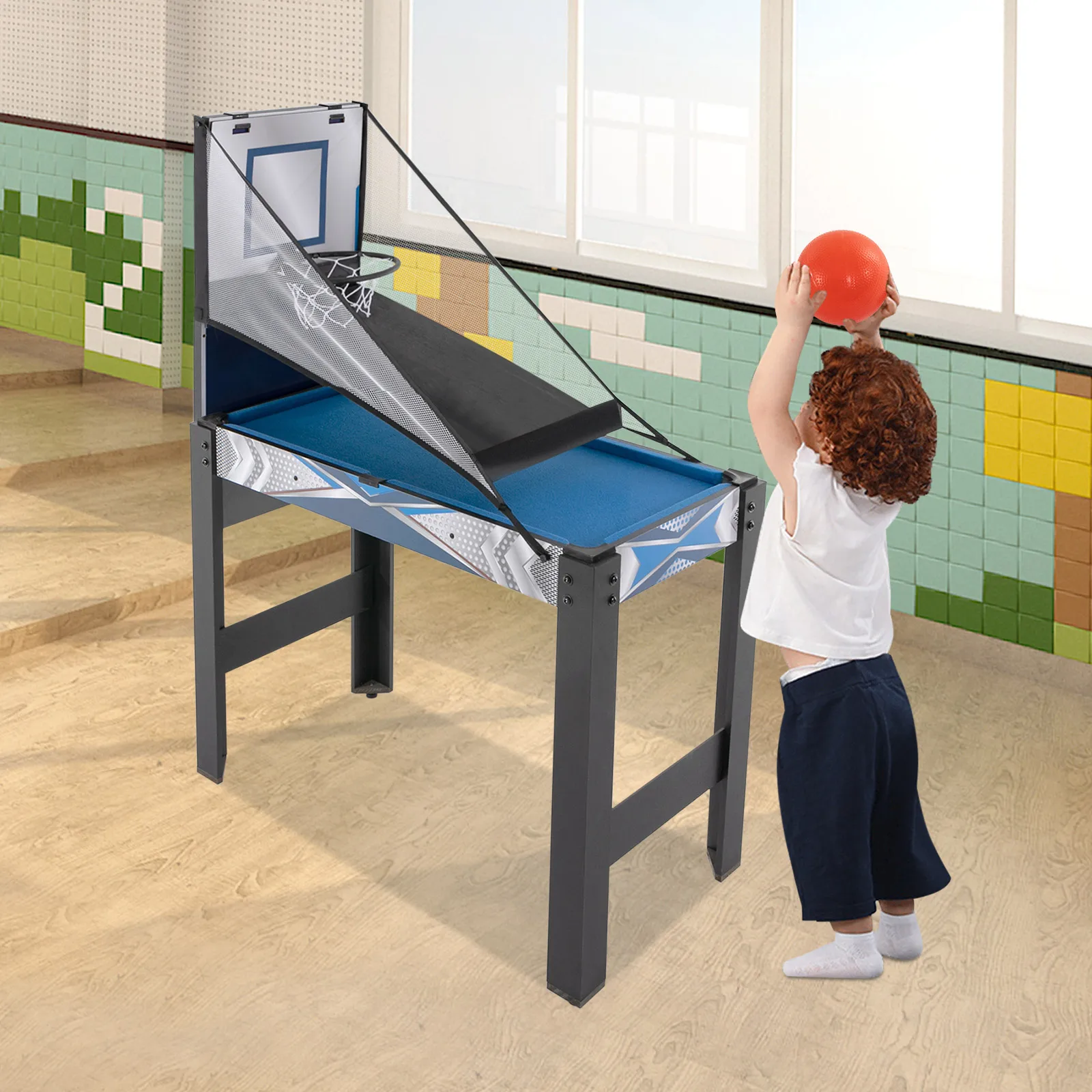 

5-in-1 Multi Game Table Mdf Combo Game Table Billiard Basketball Hockey Ping Pong Safety Bow Arrow Casual Table Game