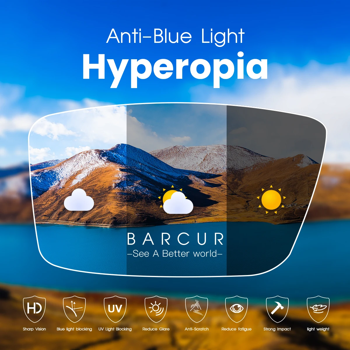 BARCUR Anti Blau Blocking Brillen UV400 Hyperopie Progressive Myopie Gläser CR-39 Asphärische Scratch-beständig Objektiv