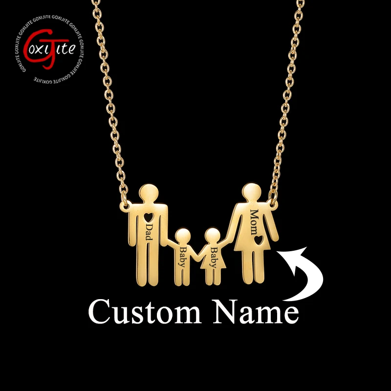 

Goxijite Custom Engraved Name And Date Necklace Mother And Child Stainless Steel Personalized Necklace Family Jewelry Gift