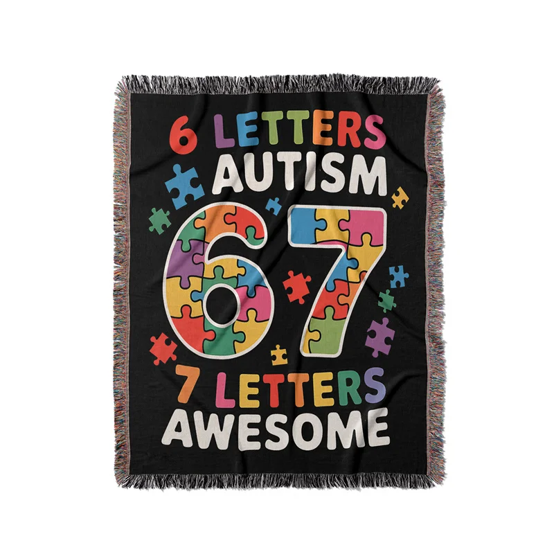 Gaslight Gatekeep Girlboss Six Seven Bruh 67 Autism Puzzle 6 7 Meme Jacquard Fringed Woven Throw Blanket