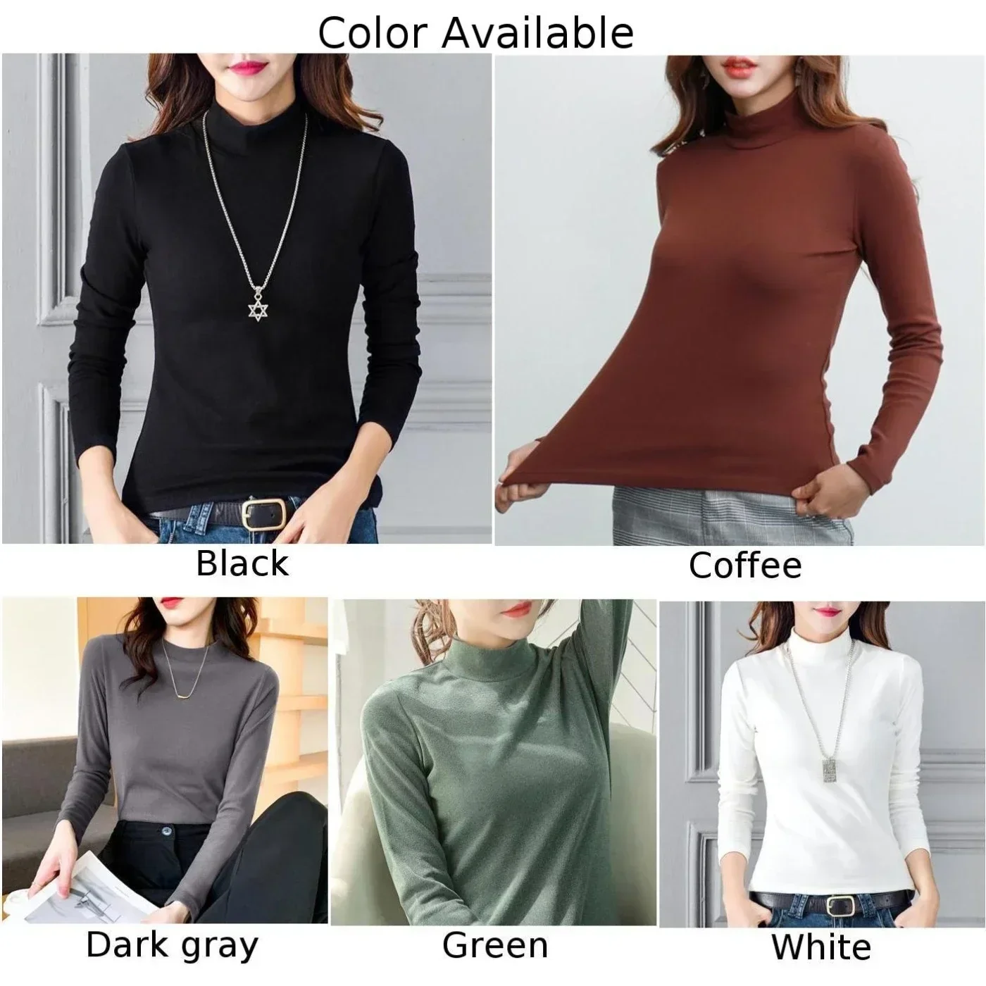 Women Turtleneck Base Layer Long Sleeve Slim Fit Thermal T-Shirts Solid Color Autumn Warm T Shirt Tees Tops Female Clothing