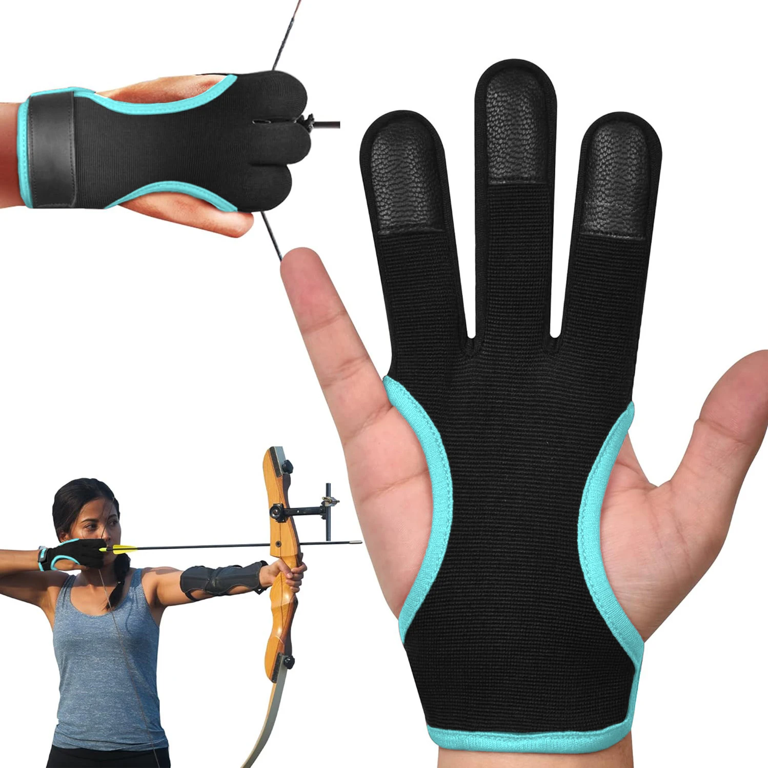 1PCS Bogenschießen 3 Finger Handschuh Gym Einstellbare Hand Schutzfolie Nylon Atmungsaktive Outdoor Bogenschießen Schießen Handschuh Sport Zubehör – Detail 6