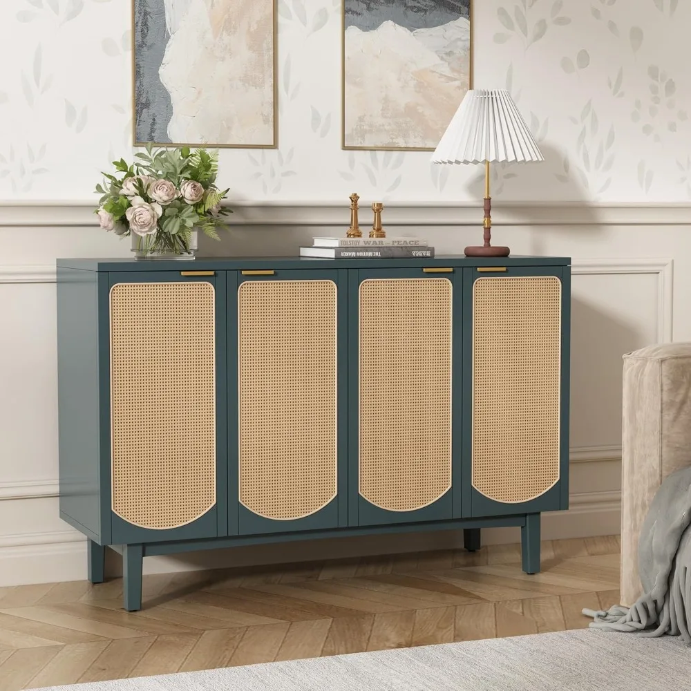 

Sideboard Buffet Cabinet with 4 Rattan Doors, Accent Storage Cabinet with Shelves, Free Standing TV Console Table