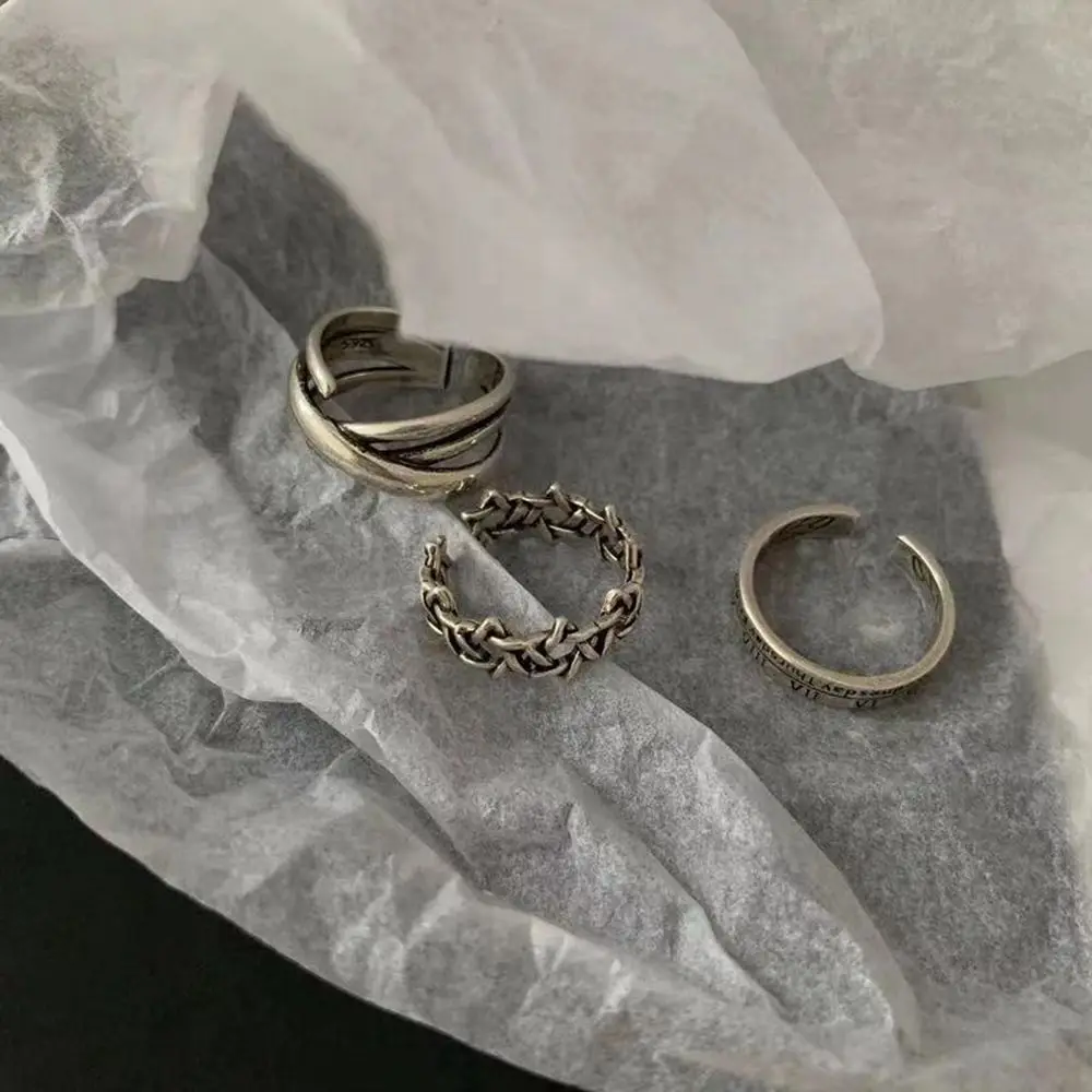Irregular Hip-hop Punk Style Roman Numeral Alloy Twist Couple Ring Korean Style Ring Female Finger Ring Opening Adjustable Ring