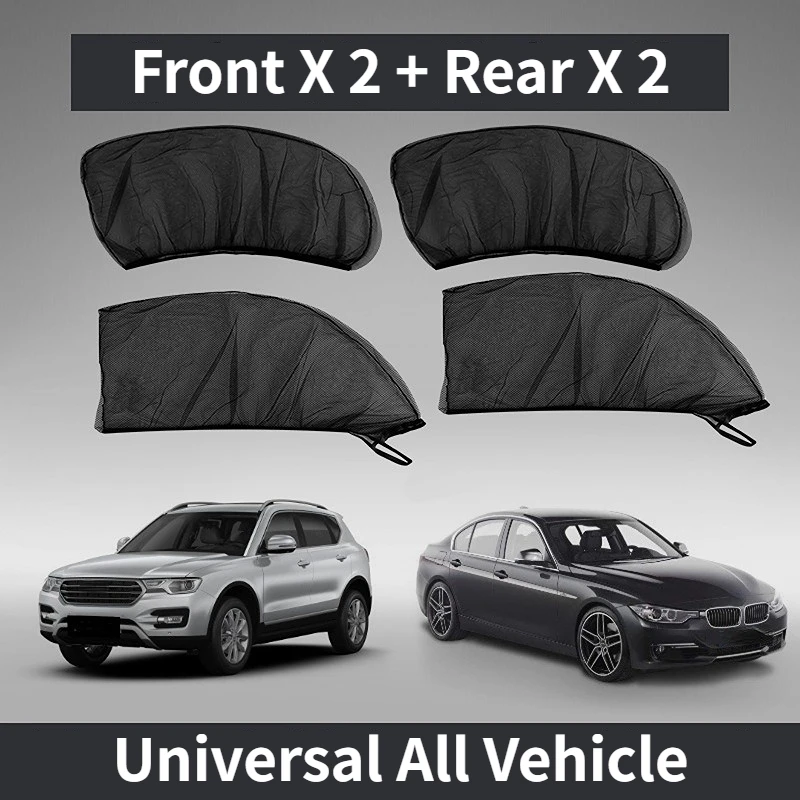 2/4PCS Universal Car Sunshade UV Protection Anti-mosquito Heat Reduction Side Window Curtain For Front & Rear Window Shield Mesh