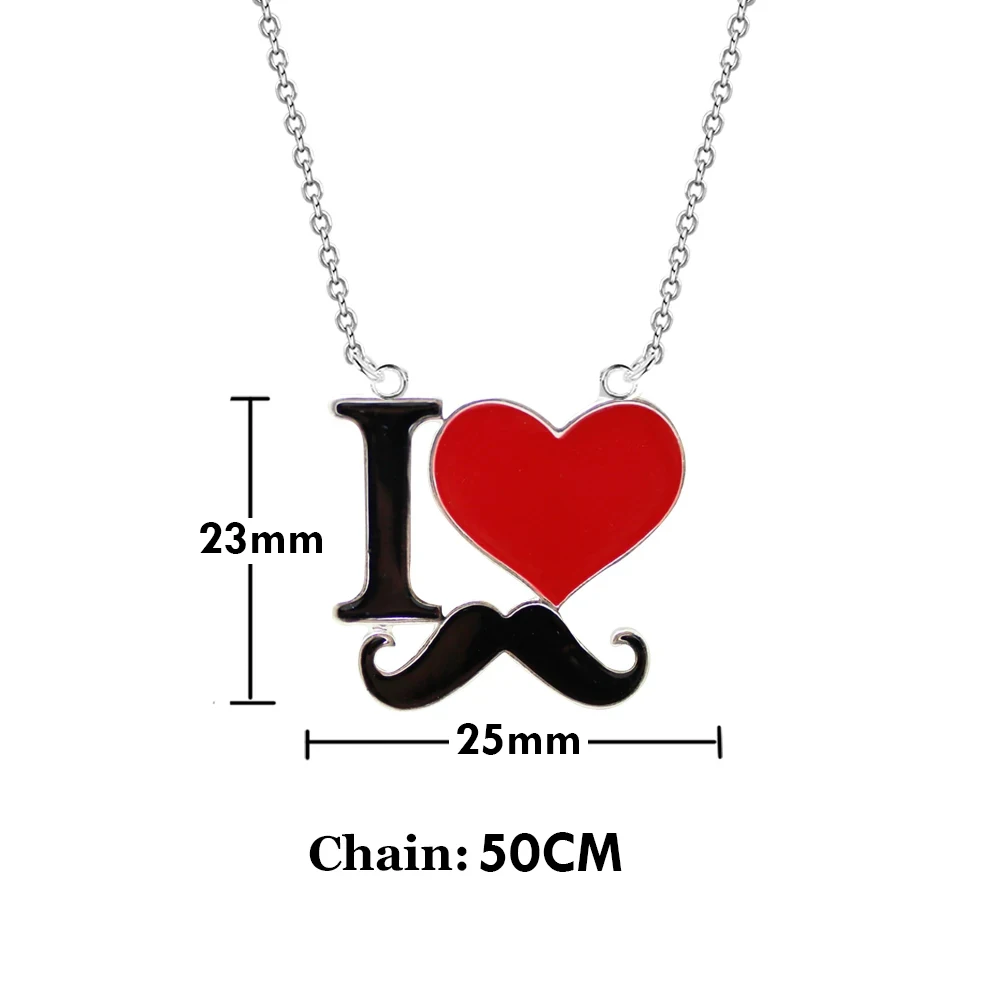 2024 New Fashion Jewelry Silver Color Enamel I Love Mustache Heart Necklaces For Women Girl Best Friends Necklace Gift