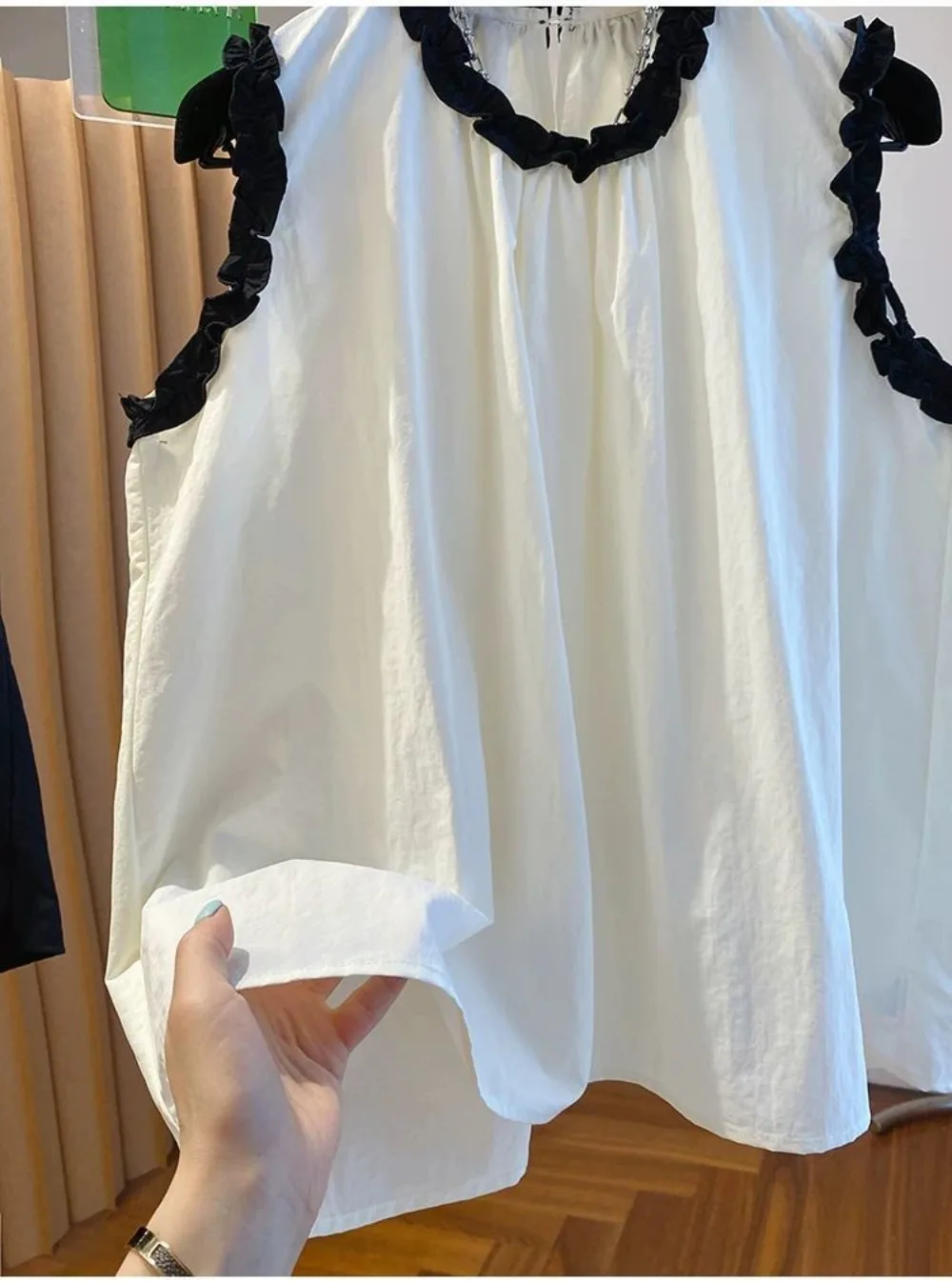 Simple Office Lady Loose Fungus Shirt Pullover Casual Solid Soft Korea Sleeveless Blusas Western Sweet Literary Top