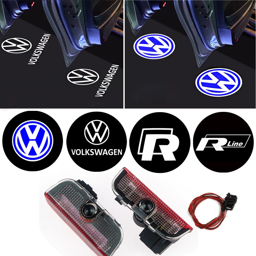 NEW 2pcs Car LED Door Welcome Light Laser Projector Badge Lamp For Volkswagen VW Golf R Rline Scirocco Beetle Passat Polo Jetta