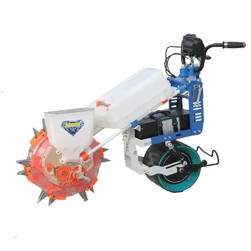 Electric Hand-Push Planter for Corn Soybean Peanut Sowing Adjustable Depth 48V 60V 72V Battery Powered Seeder
