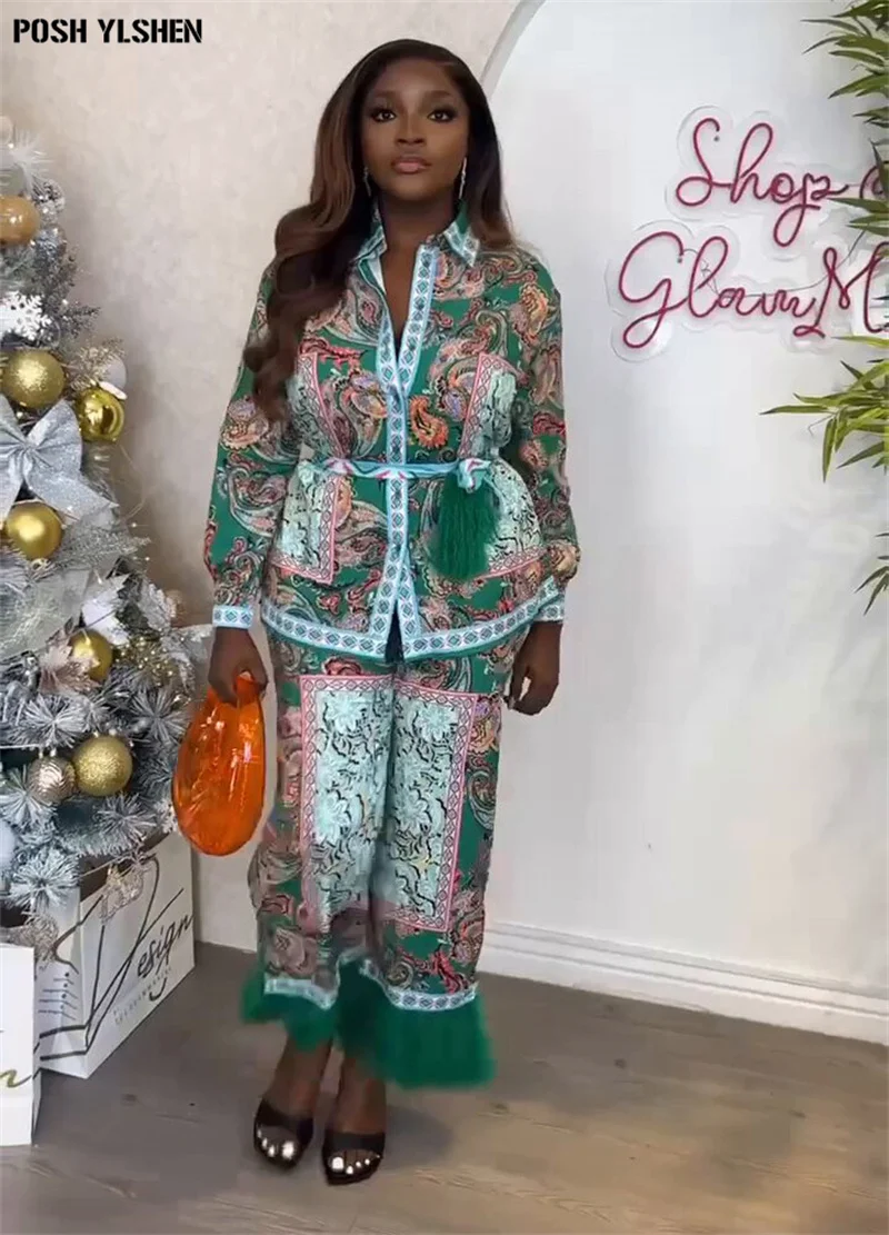 Plus Size Tassel Print African Clothes for Women Ankara Dashiki 2 PCS Set Outfits 2024 Sprint Fashion Tops Pants Trousers Suits