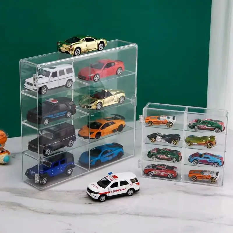 8 Compartments Acrylic Car Model Display Cabinet With Lid Suitable For 1/32/64 Car Model Hot Wheel Acrylic Dustproof Display Box