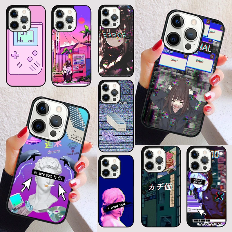 Vaporwave Glitch Anime Phone Case for iPhone 16 15 SE2020 6 7 8 Plus for Apple 13 11 12 14 Mini Pro Max Cover coque Shell