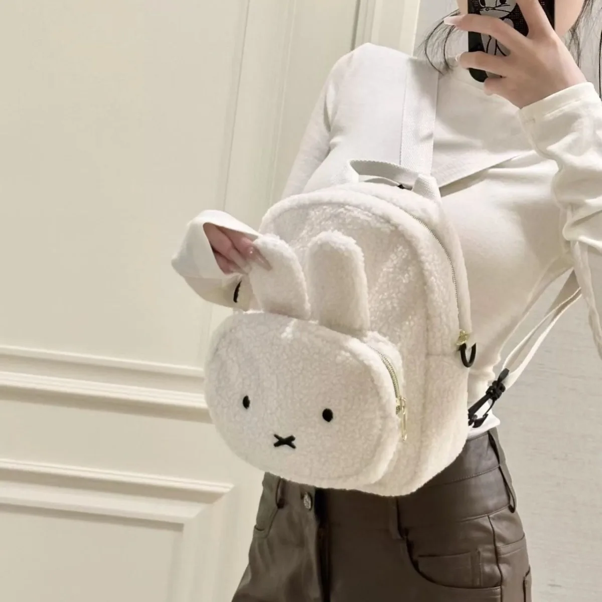 Kawaii أنيمي ميفي أرنب بوريس الدب على ظهره لطيف الكرتون الإبداعية المطرزة جلد الخراف Crossbody على ظهره أفخم فتاة القلب حقيبة #5