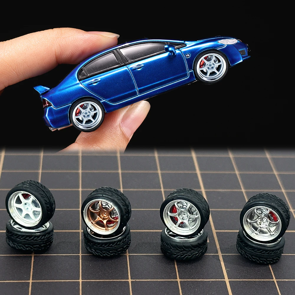 

1:64 Модель автомобиля, 4 комплекта колес, диски с резиновыми шинами и тормозными дисками - детали для ремонта моделей из АБС-пластика диаметром 10 мм для Tomica